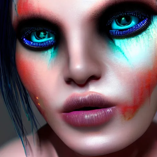 Image similar to ultrarealistic cyberpunk nymph close up