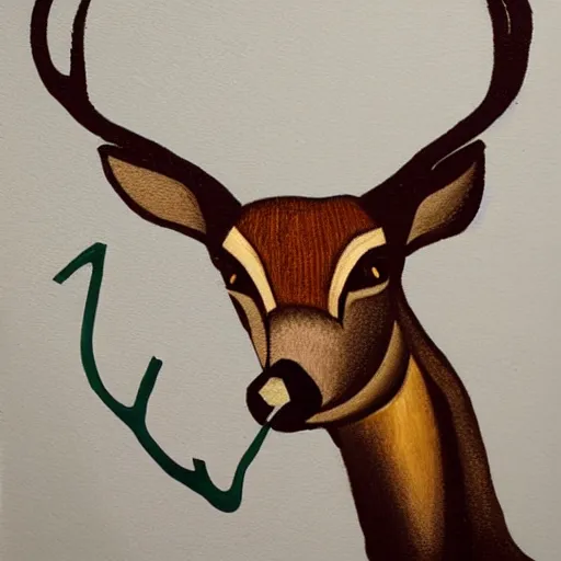 Prompt: deer with a cigarette in its mouth, stylized, artistic, great contrast, brown and green, rule of thirds, dripping paint, thick strokes, gouche