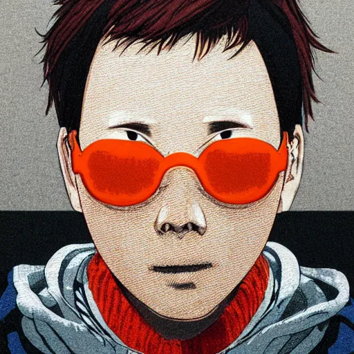 Prompt: a colorful portait of a man with an orange hoodie made by inio asano, detailed