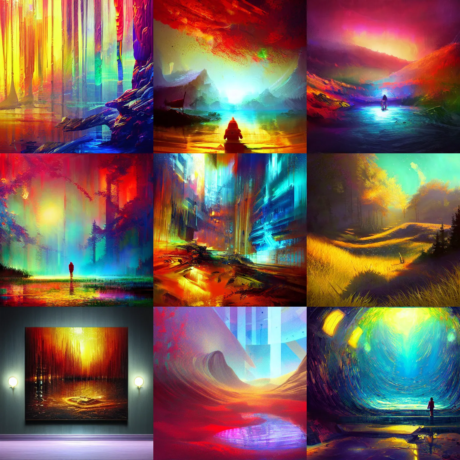 Prompt: beautiful stunning painterly landscape masterpiece painting in the style of rez 7 7 7,