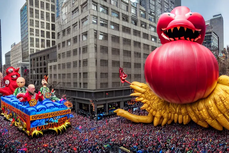 Image similar to photo of giant elaborate parade float designed by geoff darrow!!!! and ( ( ( ( ( ( hr giger ) ) ) ) ) ), in the macys parade, detailed 4 k photo