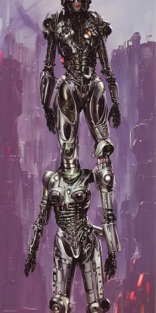 Image similar to a epic female cyberpunk powered armor, super complex and instruct, epic stunning atmosphere, hi - tech synthetic rna bioweapon nanotech demonic monster horror by syd mead, michael whelan, jean leon gerome, junji ito