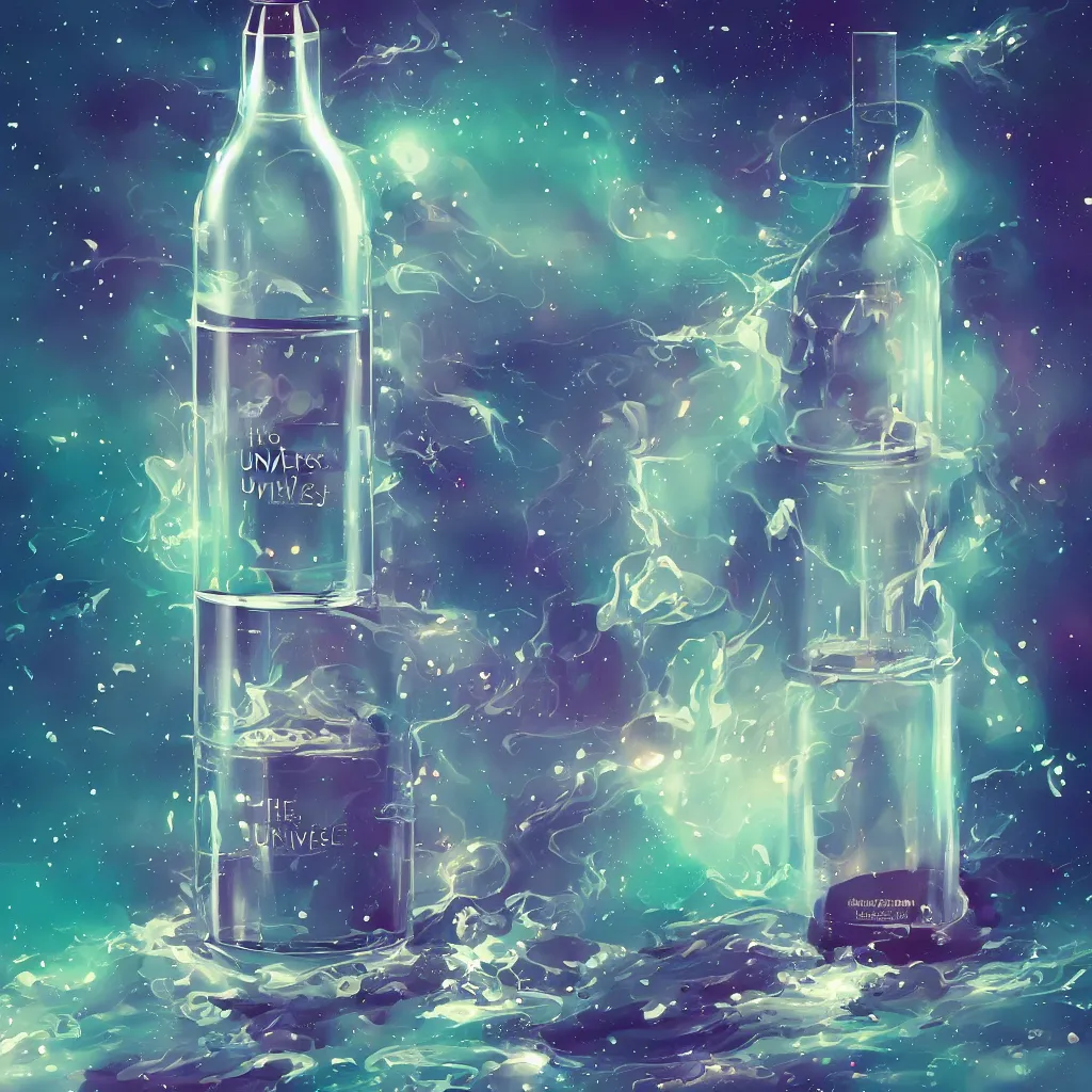 Prompt: the universe contained within a bottle, in a style of artstation