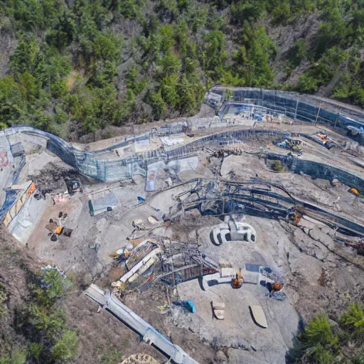 Prompt: birds eye view of sci-fi quarry