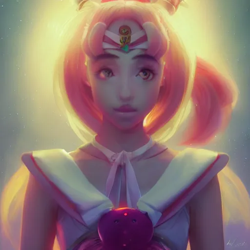 Image similar to A portrait of Sailor-Moon, huggy wuggy from poppy playtime video game, fullbody, ultra high detailed, glowing lights, oil painting, Greg Rutkowski, Charlie Bowater, Beeple, unreal 5, DAZ, hyperrealistic, octane render, RPG portrait, dynamic lighting, fantasy art, beautiful face