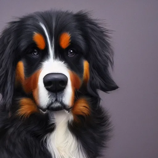 Image similar to portrait of a cute bernese dog, art by elke vogelsang, 8 k ultra realistic, trending on artstation, 4 k, hyperrealistic, focused, extreme details, unreal engine 5, cinematic, masterpiece