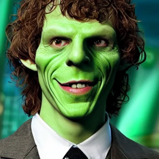 Image similar to jesse eisenberg as pointy eared green goblin