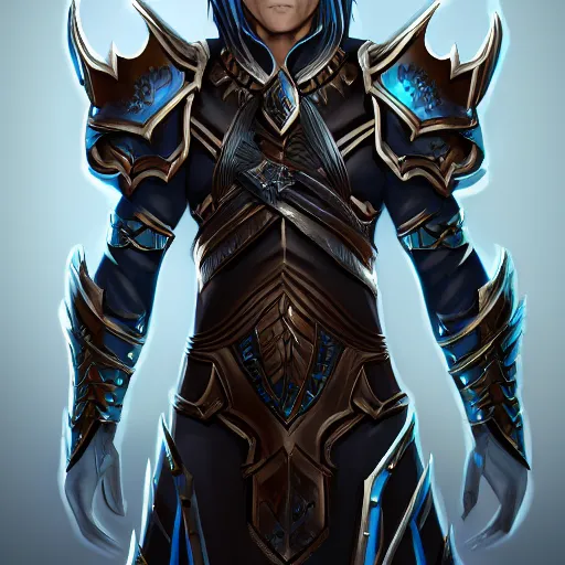 Prompt: male high elf with light blue hair, black leather armor, by Naranbaatar Ganbold, trending on artstation, cinematic lighting