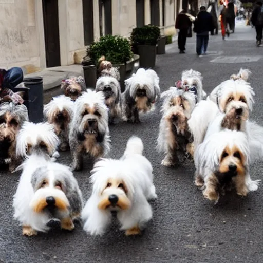 Prompt: an avalanche of zwergschnauzers in the city