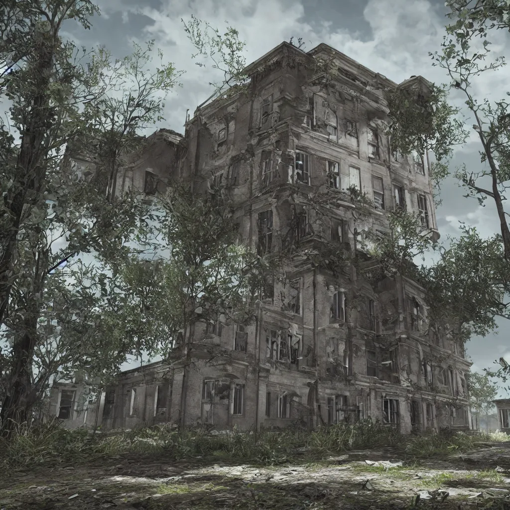 Image similar to an abandoned asylum, realistic, detailed, unreal engine,