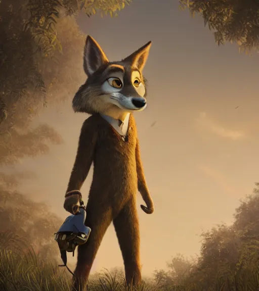 Image similar to a film still from zootopia main character portrait anthro anthropomorphic wolf guard head animal person fursona pixar disney animation sharp rendered in unreal engine 5 anime key art by greg rutkowski bloom dramatic lighting modeling beginner render