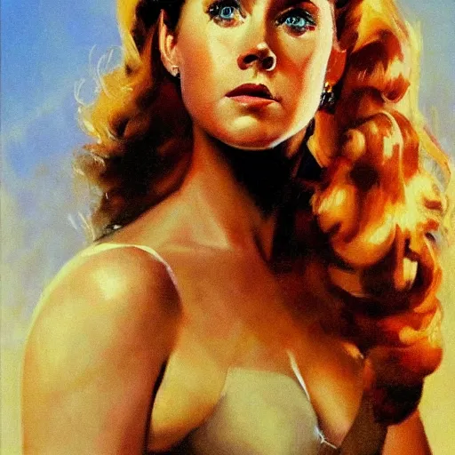 Image similar to ultra realistic portrait painting of amy adams in soviet russian propaganda, art by frank frazetta, 4 k, ultra realistic, highly detailed, epic lighting