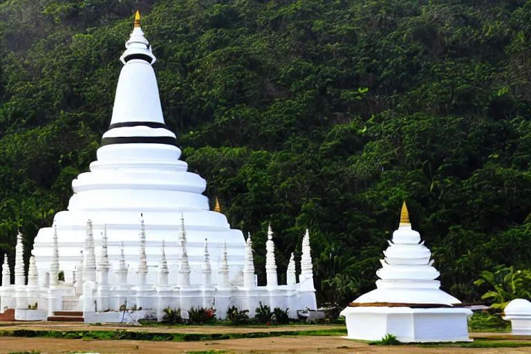 Image similar to sri lankan white stupa, drawn by hayao miyazaki