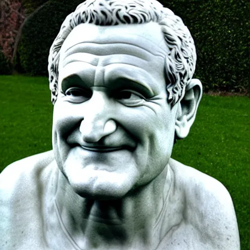 Image similar to robin williams as a greek marble statue