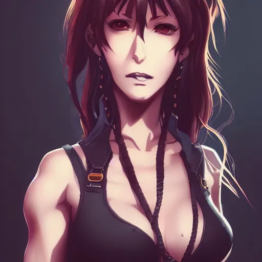 Image similar to a portrait of revy from black lagoon manga, art by lois van baarle and loish and ross tran and rossdraws and sam yang and samdoesarts and artgerm, digital art, highly detailed, intricate, sharp focus, trending on artstation hq, deviantart, unreal engine 5, 4 k uhd image