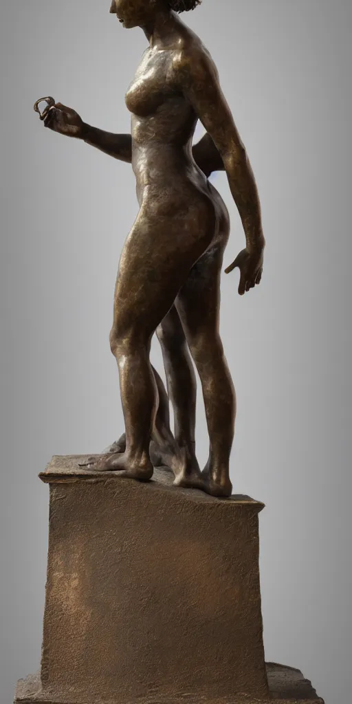 Image similar to detailed photo of an old bronze patina statue of nathalie portman, full body portrait, photorealism, intricate detail, museum diffuse lighting