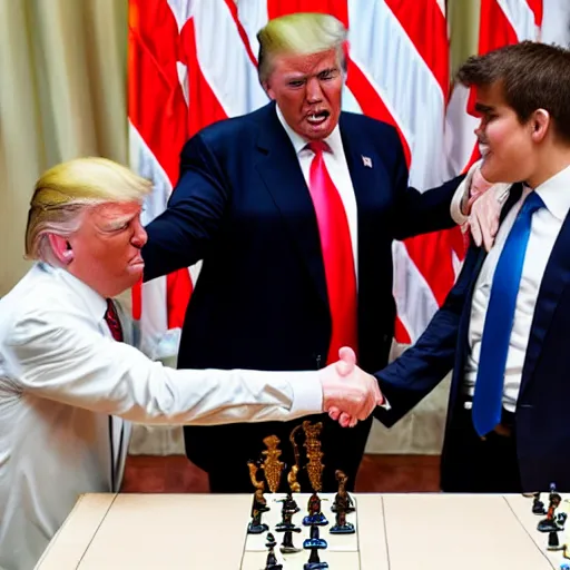 Image similar to donald trump and magnus carlsen shaking hands