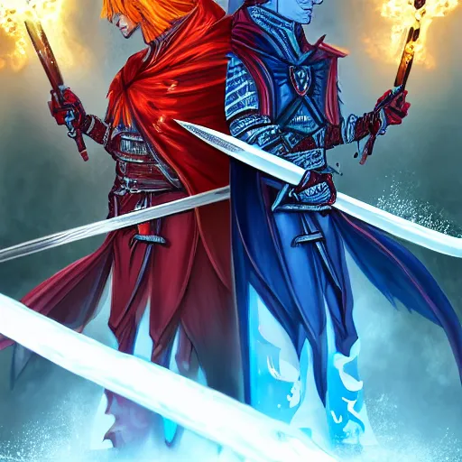 Prompt: Ice and Fire swords clashing high definition