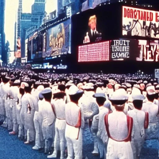 Image similar to still of donald trump clones invading time square, in barry lyndon ( 1 9 7 9 ), morning photograph