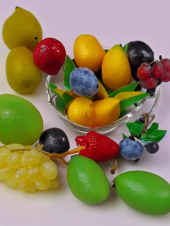 Prompt: miniature diorama fruits