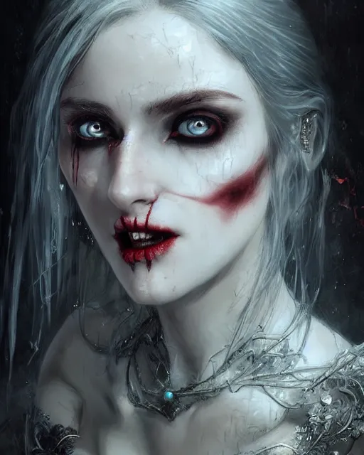 Image similar to vampire bride, hyper realistic face, beautiful eyes, fantasy art, in the style of greg rutkowski, intricate, hyper detailed, smooth