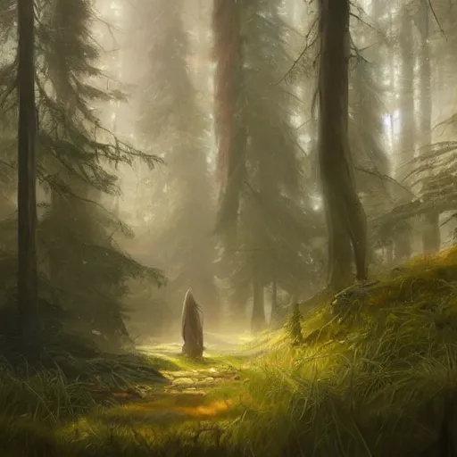 Image similar to beautiful landscape of a mystical forest clearing, oil painting, Artgerm, Charlie Bowater, Greg Rutkowski, noon glow, unreal 5, DAZ, hyperrealistic, octane render, RPG landscape, dynamic lighting, fantasy art, beautiful landscape