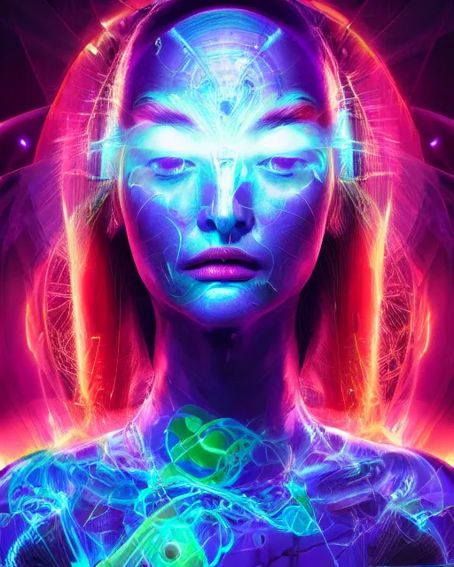 Image similar to a powerful energy psychedelic matrix woman, by alexander fedosav, hyper detailed digital matte painting, concept art, hyperrealism, 1 6 k resolution, cinema 4 d, 8 k resolution, trending on artstation, behance hd, a masterpiece, by stephan martiniere, particles, cel - shaded, power bright neon energy, by david a. hardy,