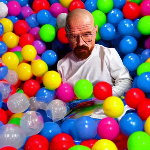 Image similar to walter white playing in a ball pit