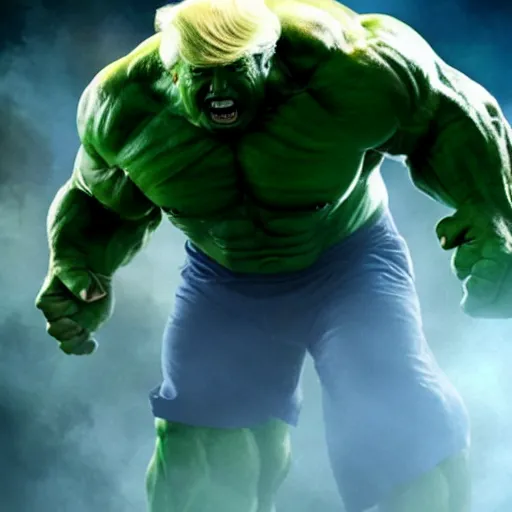 Image similar to Donald Trump plays the Incredible Hulk in new ultra hd movie, IMAX