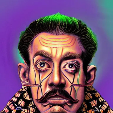 Image similar to portrait of a uncanny artist by Chor Boogie and Salvador Dali collaboration, digital art, mix of aesthetics, close up, high details