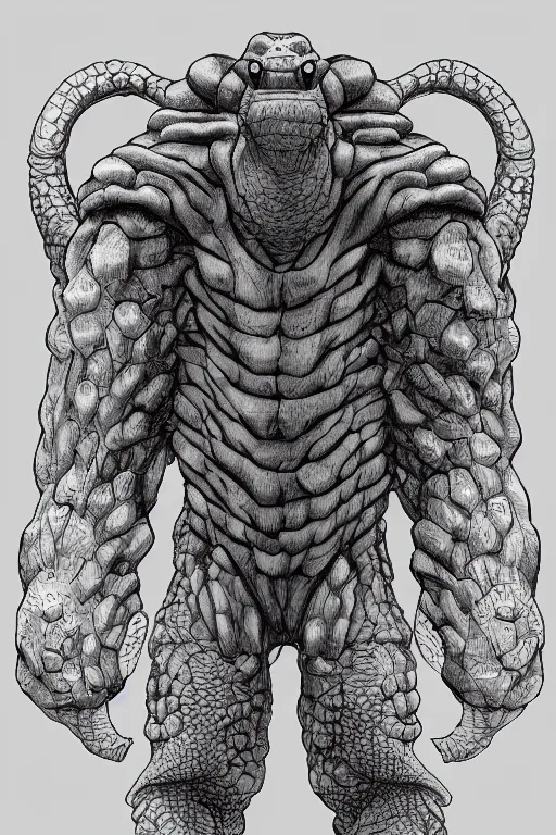 Prompt: tortoise humanoid figure monster, symmetrical, highly detailed, digital art, sharp focus, trending on art station, kentaro miura manga art style