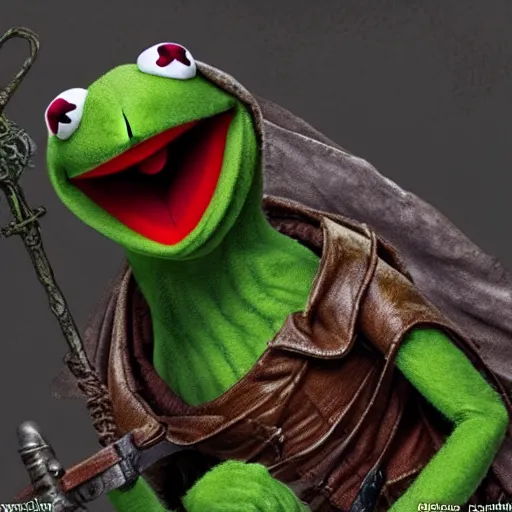 Prompt: kermit the frog as a dark souls boss