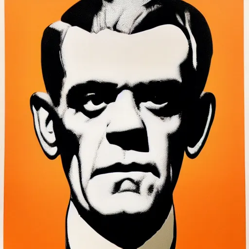 Image similar to boris karloff silk screen portrait by andy warhol, butcher billy style