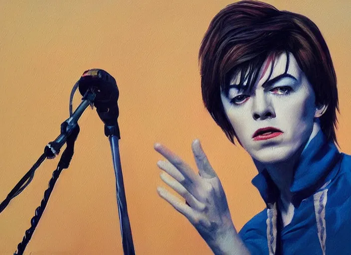 Image similar to Declan Mckenna singing as David Bowie, concept art oil painting by Jama Jurabaev, extremely detailed, brush hard, artstation