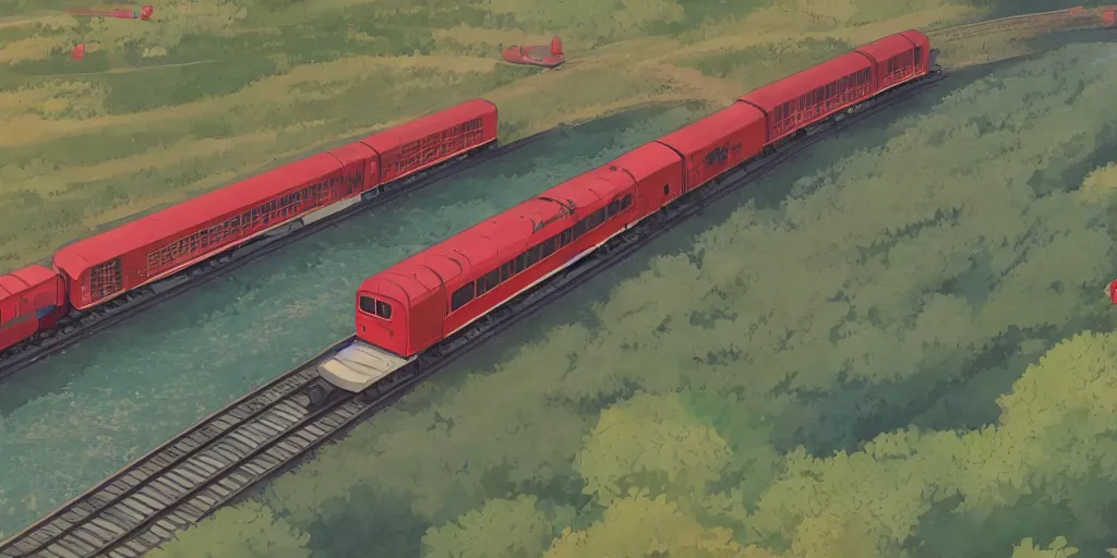 Prompt: a soviet suburban train moving on top of a lake, ultra high quality, 4 k, by miyazaki and makoto shinkai, anime screenshot, colorful, artstation, pixiv,