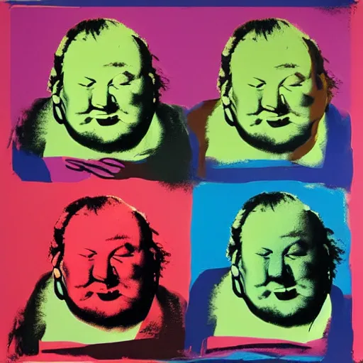 Image similar to portrait of fat man by andy warhol