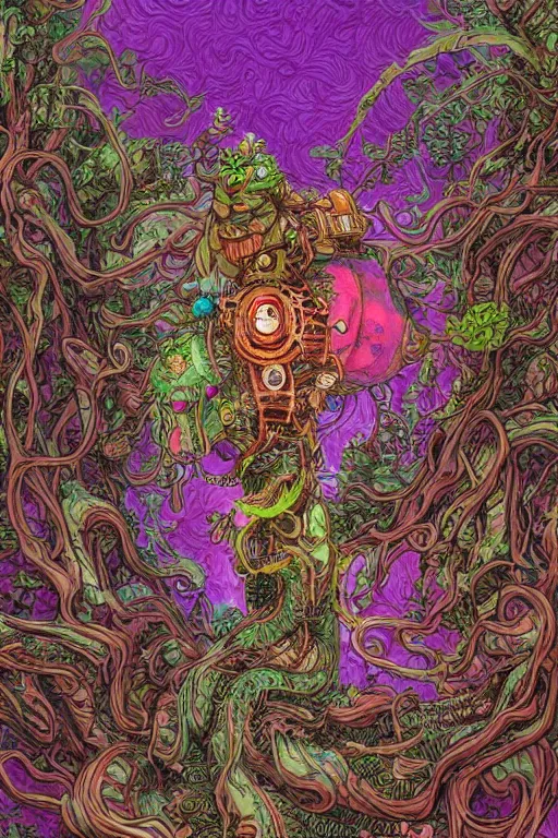 Image similar to creature sushi roots cactus elemental flush of force nature micro world fluo light deepdream a wild amazing steampunk baroque ancient alien creature, intricate detail, colorful digital painting that looks like it is from borderlands and by feng zhu and loish and laurie greasley, victo ngai, andreas rocha, john harris