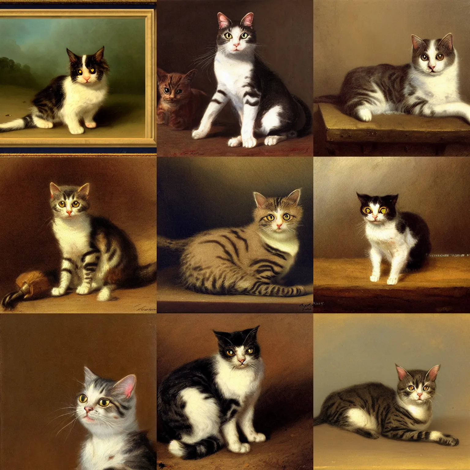 Prompt: cute andreas achenbach cat by a