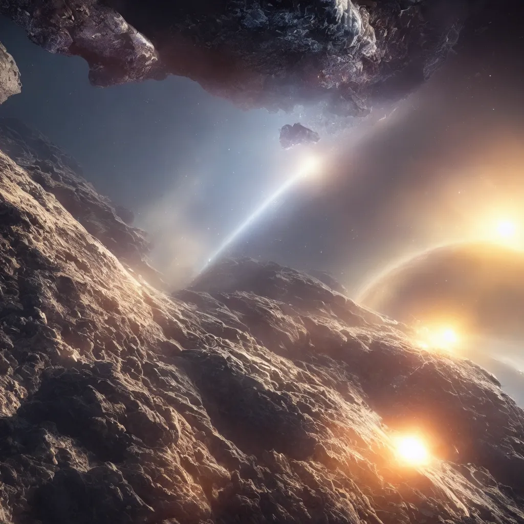 Prompt: the destruction of the earth by an asteroid as seen from a futuristic space station, trending on artstation, 4 k, ray tracing, stunning visuals, concept art, unreal engine, highly detailed, cinematic lighting, wide angle lens