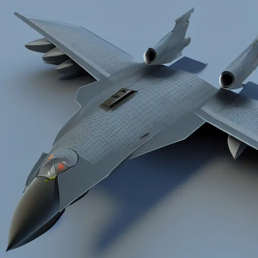 Image similar to a futuristic fighter jet, 8k, detailed, 3d render