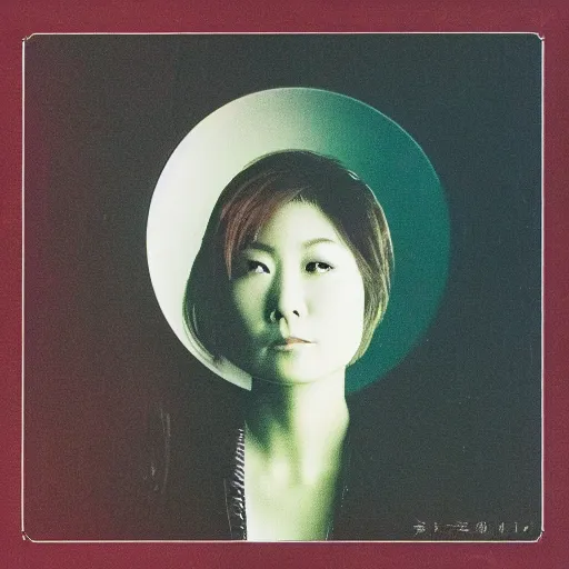 Prompt: album cover of a beautiful 80s Japanese singer, album cover, medium shot