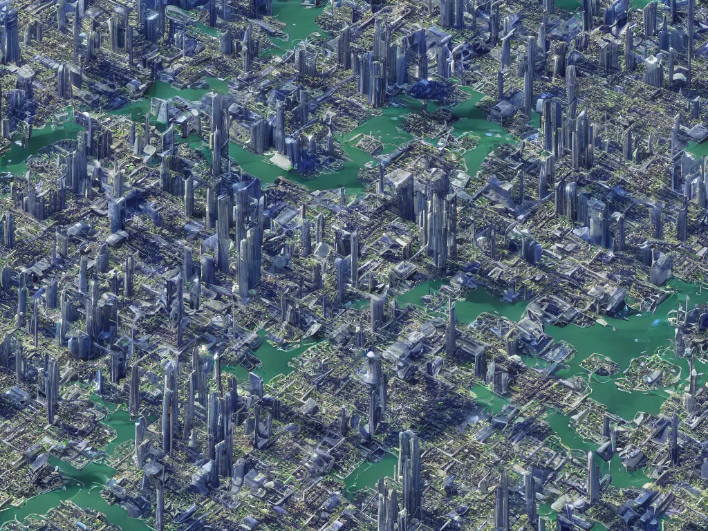 Image similar to satellite photo of a futuristic advanced utopia city, detailed, 4 k