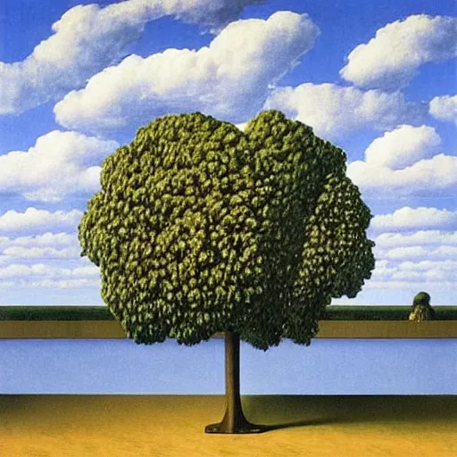Image similar to “ painting, by magritte, of painting, by magritte, etc ”