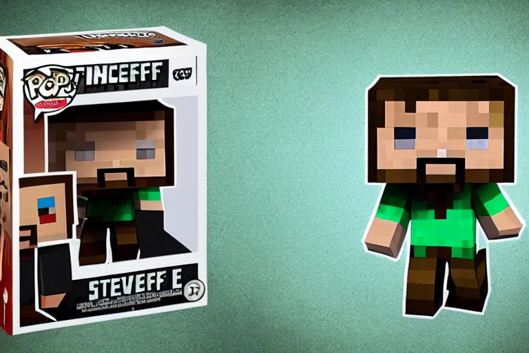 full body 3d render of minecraft steve as a funko pop