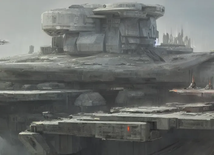 Prompt: concept art of big brutalist base, star wars : rogue one oil painting by jama jurabaev, extremely detailed, brush hard, artstation, for aaa game, high quality