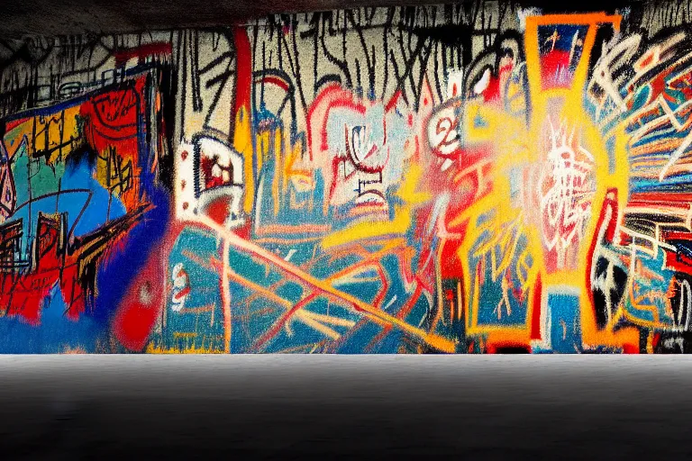 Image similar to persian carpet, matte painting, 4 k, epic composition, volumetric light, abstract illusionism, by william stout, jean - michel basquiat, pour paint, modern street art, grunge wall, industrial