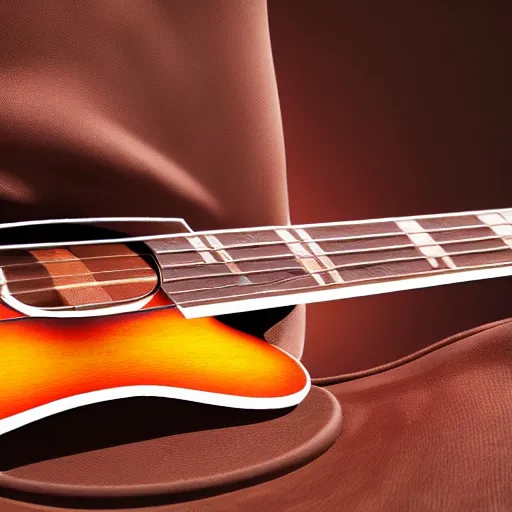 Image similar to still photo of brown fish eating a guitar, highly detailed, photorealistic portrait, bright studio setting, studio lighting, crisp quality and light reflections, unreal engine 5 quality render