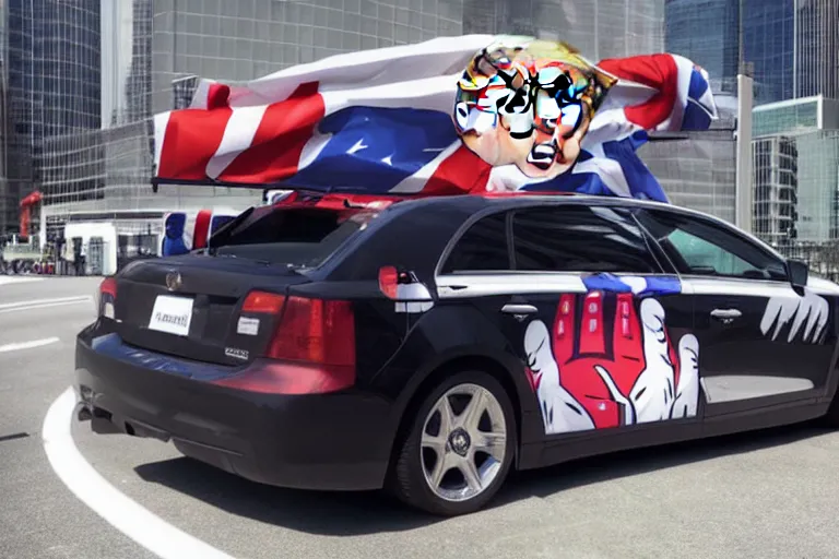 Image similar to trump-car-wrap-from-the-side, anime, anime anime