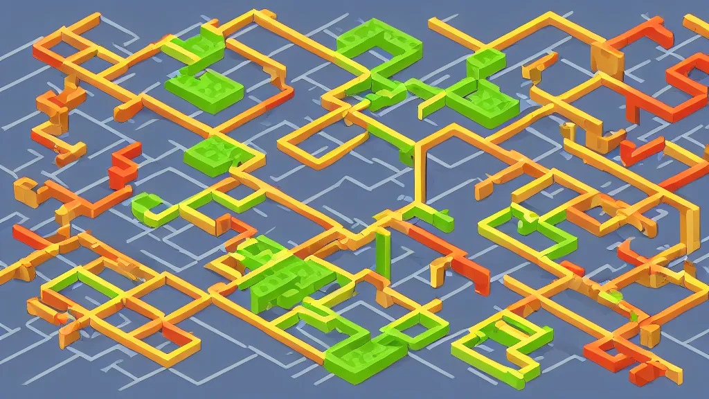 Image similar to sketched seasonable change isometric puzzle game, intricate design change