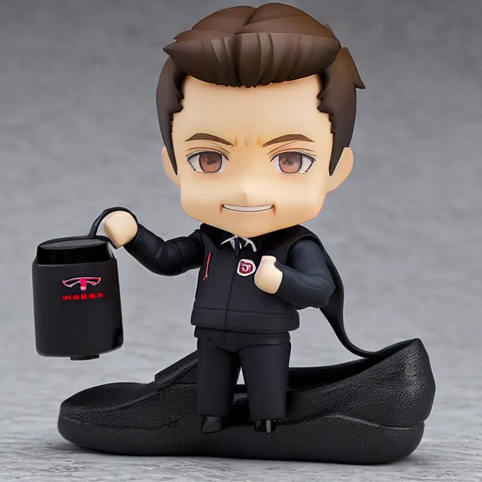 Prompt: a anime nendoroid of elon musk with black shoe, car tesla 3, figurine, product photo, detailed